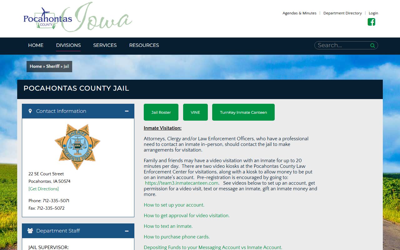 Calhoun County inmate records source on the Pocahontas County Jail page